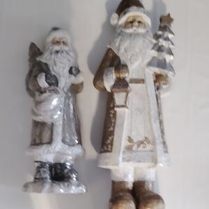Festive Santa Claus Figurine Set - Silver and Brown